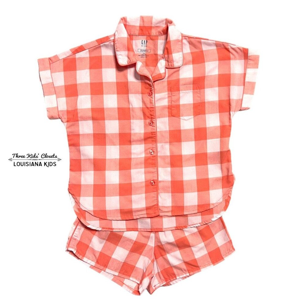 Gap Kids 6Y Recycled Coral Buffalo Plaid Pajamas